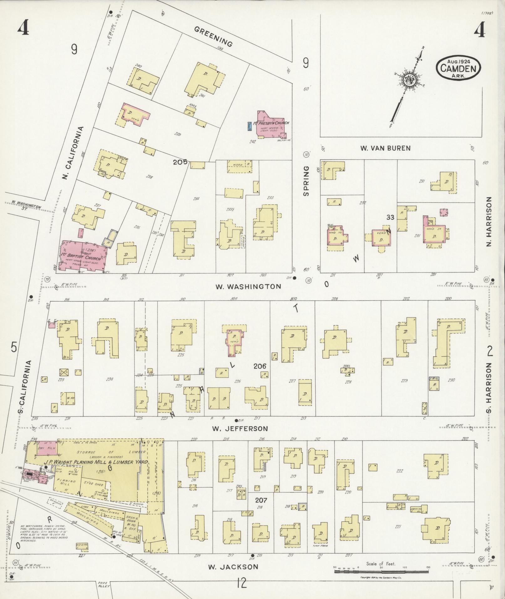 Sanborn Fire Insurance Map from Camden, Ouachita County, Arkansas (1924), Sheet #0004 - Complete Map Set gallery image, historic Sanborn map, vintage wall art, Arkansas Arkansas