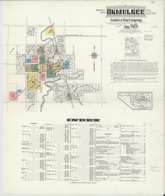 Sanborn Fire Insurance Map from Okmulgee, Okmulgee County, Oklahoma (1916), Sheet #0001 - Complete Map Set gallery image, historic Sanborn map, vintage wall art, Oklahoma Oklahoma