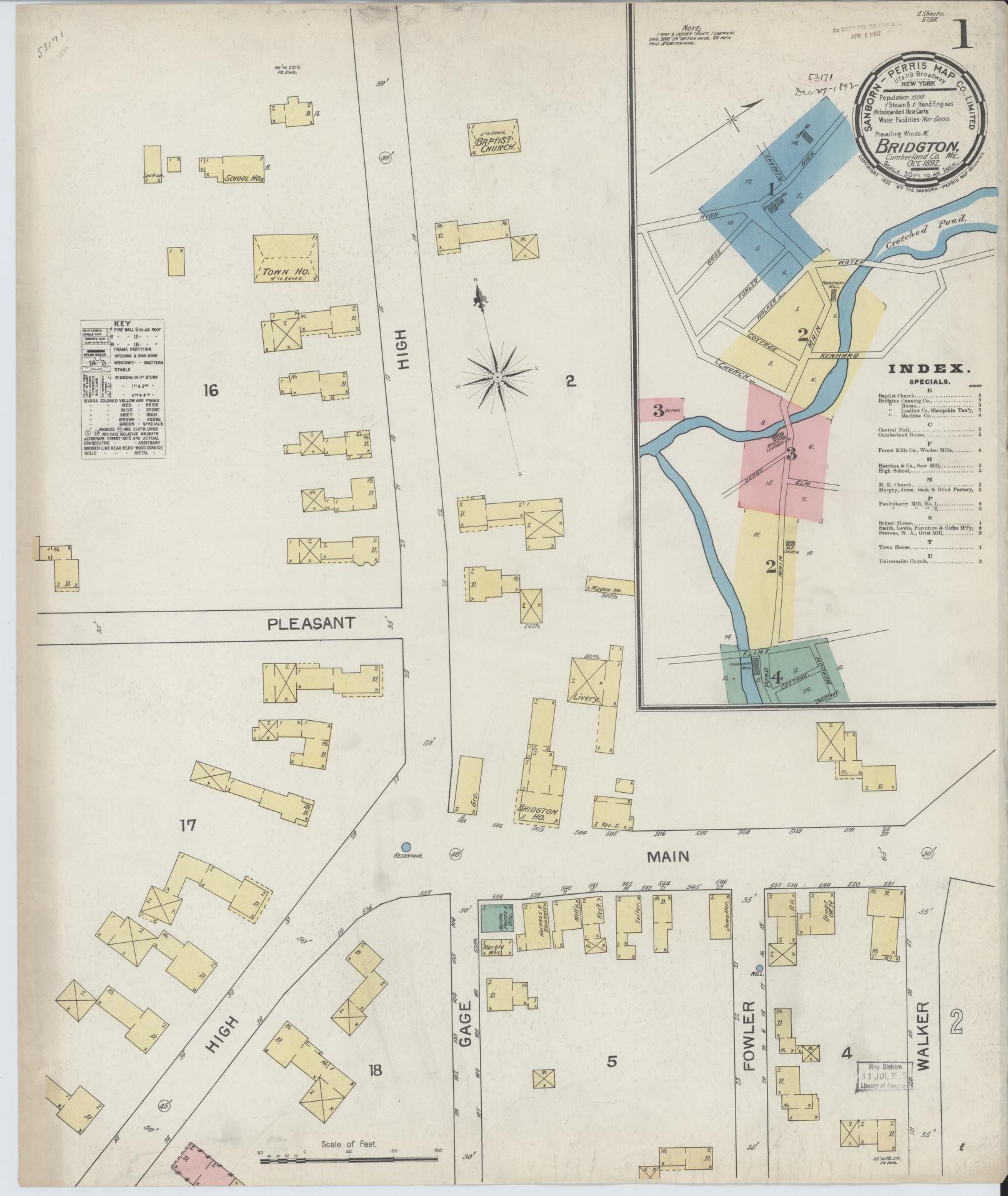 Sanborn Fire Insurance Map from Bridgton, Cumberland County, Maine. (1892) – Historic Sanborn Fire Insurance Map Print