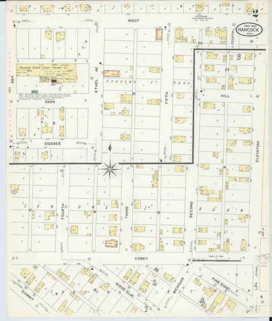 Sanborn Fire Insurance Map from Hancock, Houghton County, Michigan (1907), Sheet #0002 - Historic Sanborn Fire Insurance Map Print, vintage old map wall art, antique decor, genealogy gift, Michigan Michigan map