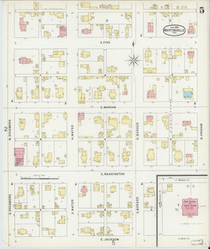 Sanborn Fire Insurance Map from Martinsville, Morgan County, Indiana (1896), Sheet #0005 - Historic Sanborn Fire Insurance Map Print, vintage old map wall art, antique decor, genealogy gift, Indiana Indiana map