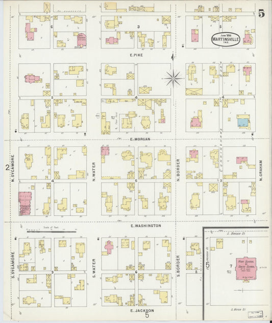Sanborn Fire Insurance Map from Martinsville, Morgan County, Indiana (1896), Sheet #0005 - Historic Sanborn Fire Insurance Map Print, vintage old map wall art, antique decor, genealogy gift, Indiana Indiana map