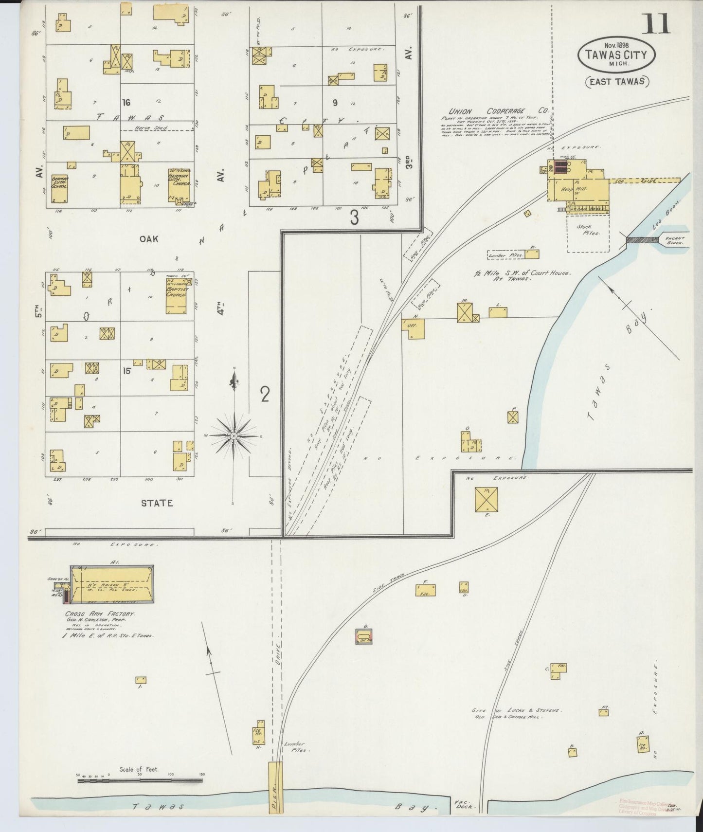 Sanborn Fire Insurance Map from Tawas City, Iosco County, Michigan (1898), Sheet #0011 - Historic Sanborn Fire Insurance Map Print, vintage old map wall art, antique decor, genealogy gift, Michigan Michigan map