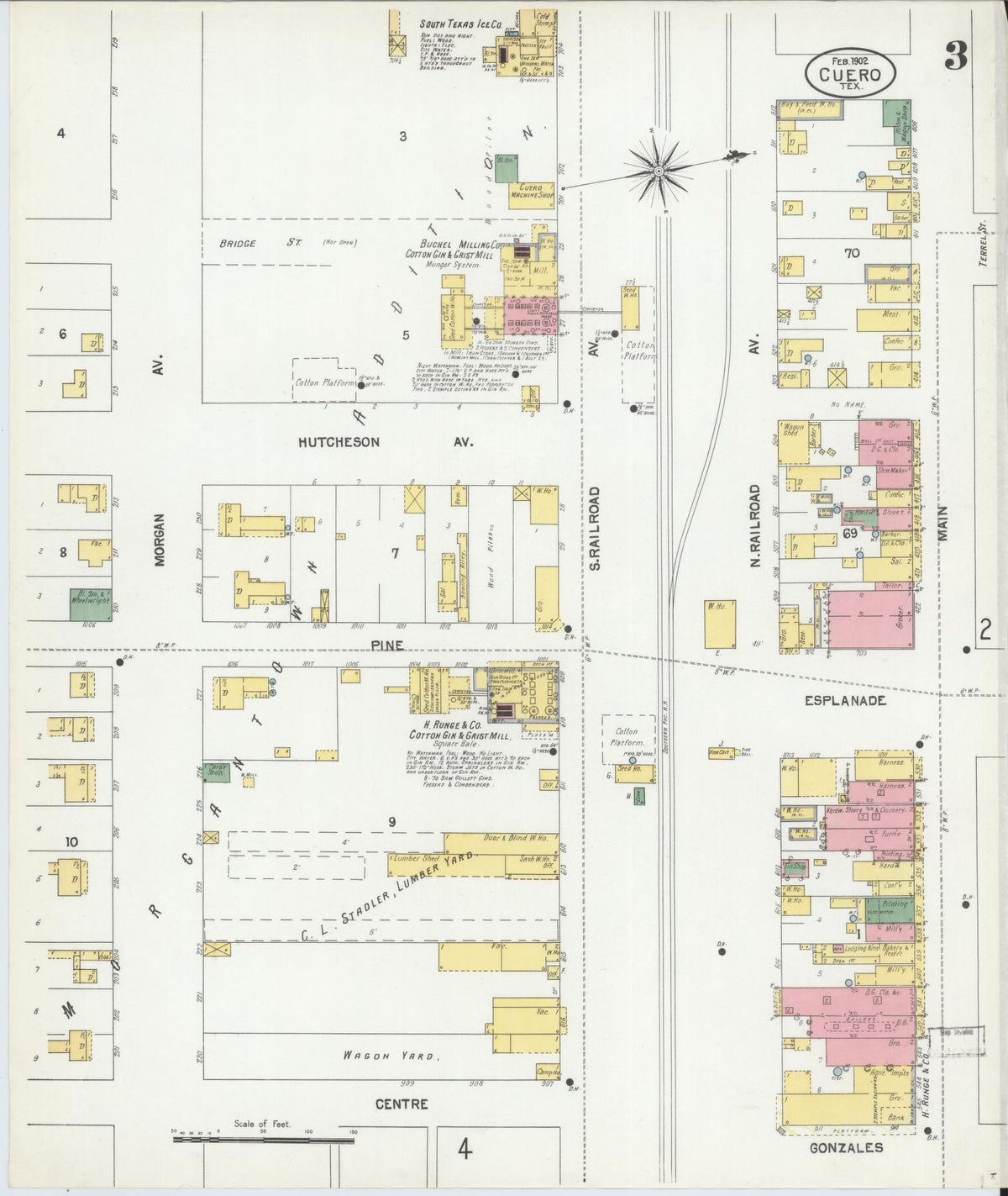 Sanborn Fire Insurance Map from Cuero, De Witt County, Texas (1902), Sheet #0003 - Complete Map Set gallery image, historic Sanborn map, vintage wall art, Texas Texas