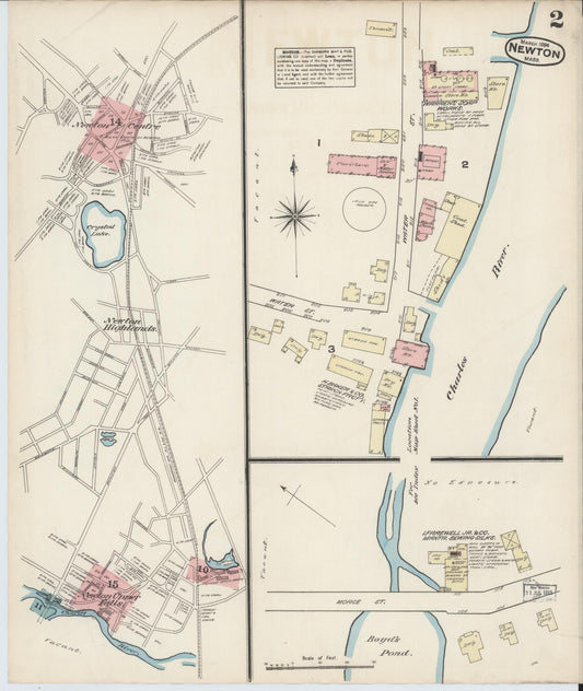 Sanborn Fire Insurance Map from Newton, Middlesex County, Massachusetts (1884), Sheet #0002 - Historic Sanborn Fire Insurance Map Print, vintage old map wall art, antique decor, genealogy gift, Massachusetts Massachusetts map