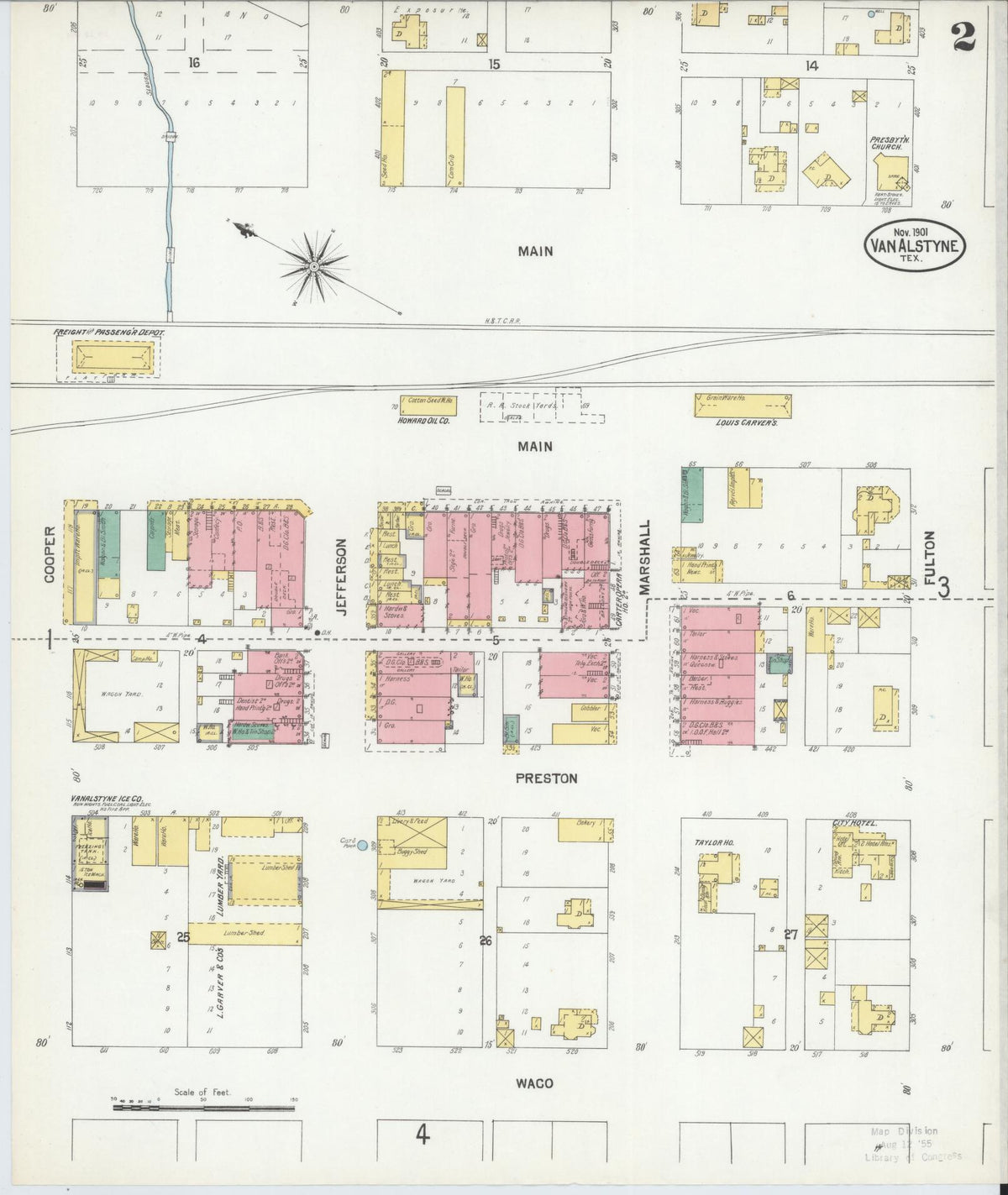 Sanborn Fire Insurance Map from Van Alstyne, Grayson County, Texas (1901), Sheet #0002 - Historic Sanborn Fire Insurance Map Print, vintage old map wall art, antique decor, genealogy gift, Texas Texas map