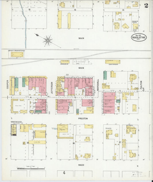 Sanborn Fire Insurance Map from Van Alstyne, Grayson County, Texas (1901), Sheet #0002 - Historic Sanborn Fire Insurance Map Print, vintage old map wall art, antique decor, genealogy gift, Texas Texas map