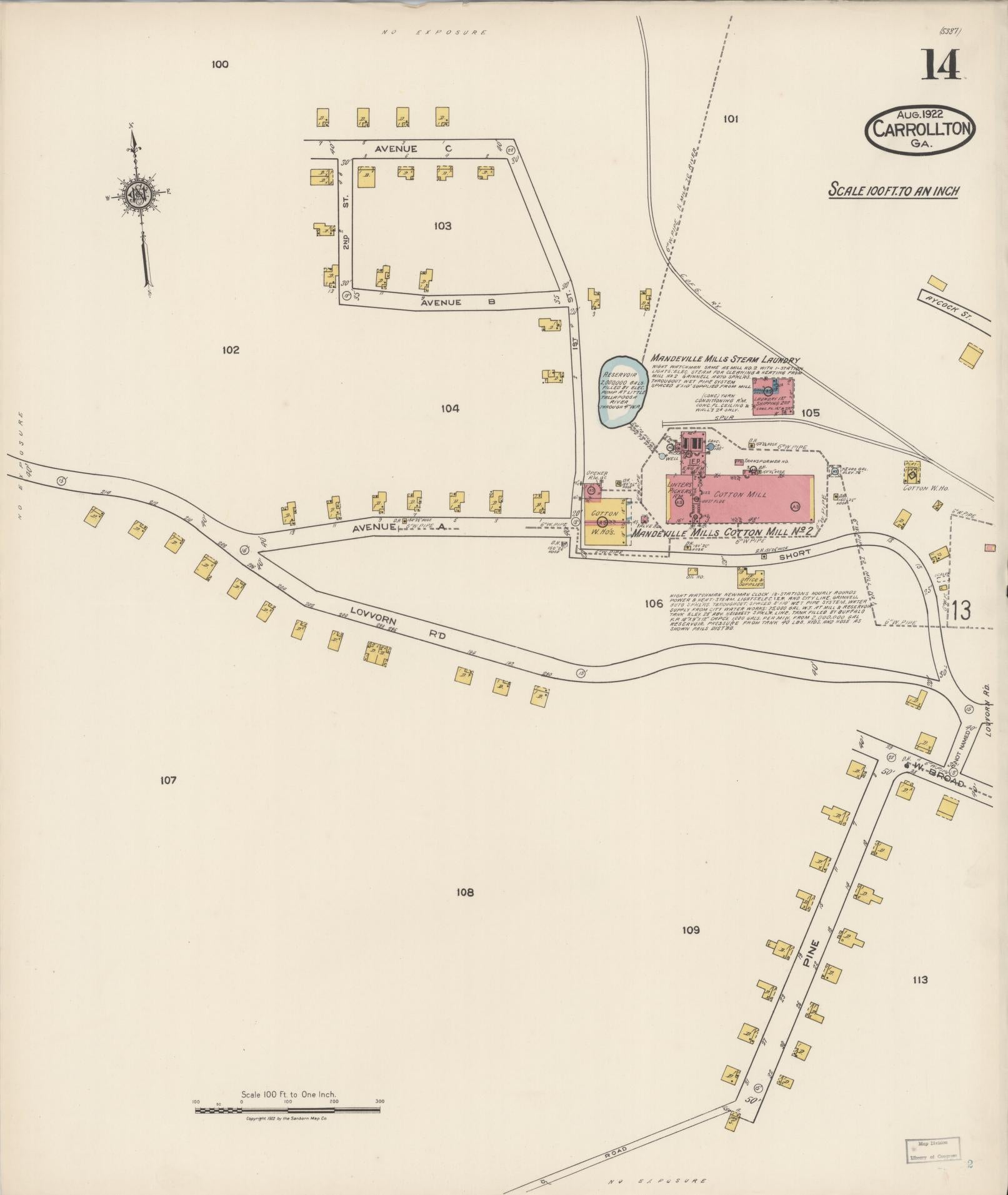 Sanborn Fire Insurance Map from Carrollton, Carroll County, Georgia (1922), Sheet #0014 - Complete Map Set gallery image, historic Sanborn map, vintage wall art, Georgia Georgia