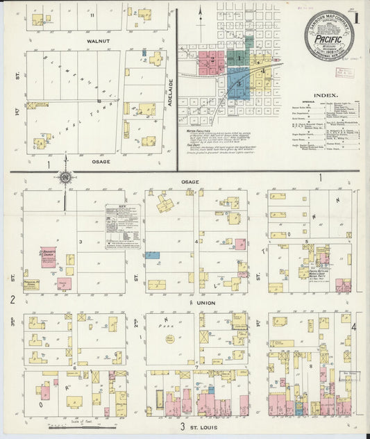Sanborn Fire Insurance Map from Pacific, Franklin County, Missouri (1909), Sheet #0001 - Complete Map Set gallery image, historic Sanborn map, vintage wall art, Missouri Missouri