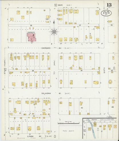 Sanborn Fire Insurance Map from Enid, Garfield County, Oklahoma (1904), Sheet #0013 - Complete Map Set gallery image, historic Sanborn map, vintage wall art, Oklahoma Oklahoma