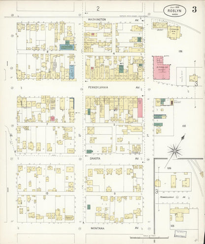 Sanborn Fire Insurance Map from Roslyn, Kittitas County, Washington (1899), Sheet #0003 - Complete Map Set gallery image, historic Sanborn map, vintage wall art, Washington Washington