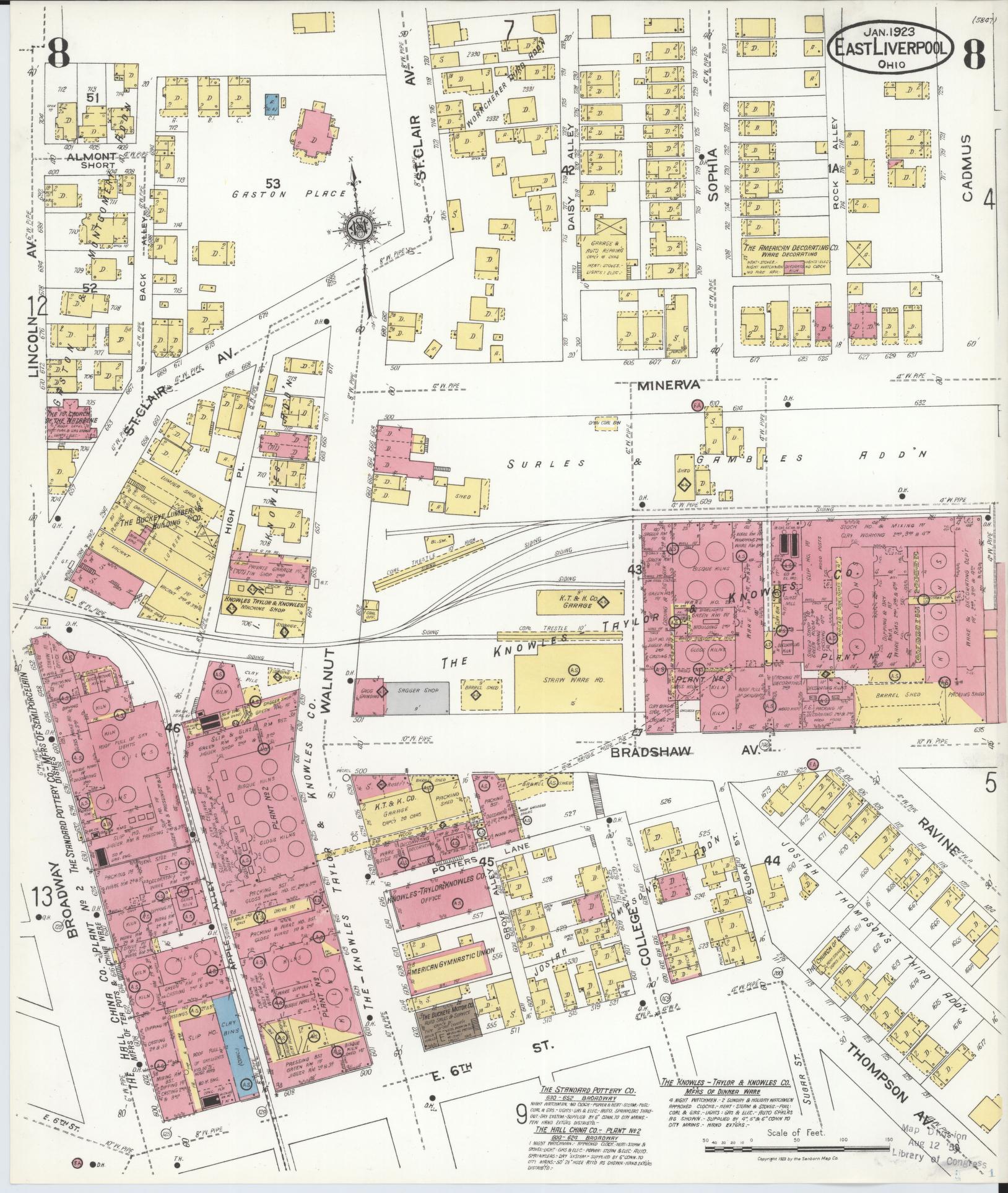Sanborn Fire Insurance Map from East Liverpool, Columbiana County, Ohio (1923), Sheet #0008 - Historic Sanborn Fire Insurance Map Print, vintage old map wall art, antique decor, genealogy gift, Ohio Ohio map