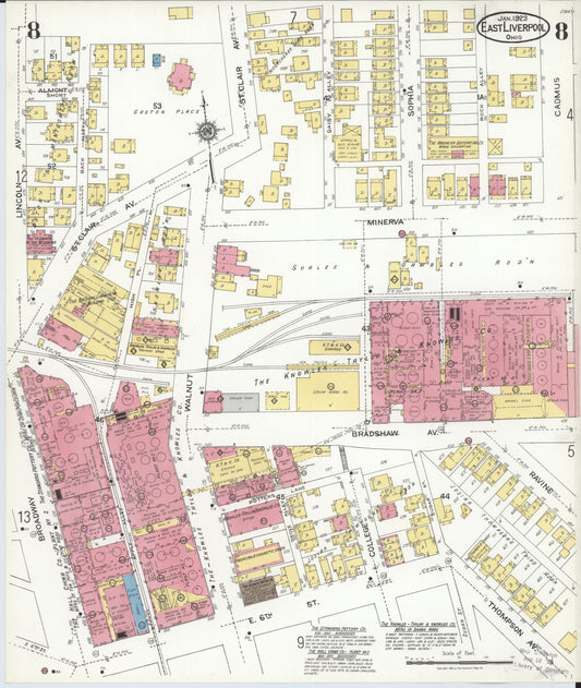 Sanborn Fire Insurance Map from East Liverpool, Columbiana County, Ohio (1923), Sheet #0008 - Historic Sanborn Fire Insurance Map Print, vintage old map wall art, antique decor, genealogy gift, Ohio Ohio map