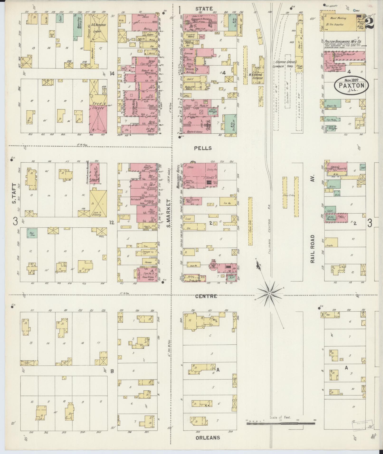 Sanborn Fire Insurance Map from Paxton, Ford County, Illinois (1897), Sheet #0002 - Complete Map Set gallery image, historic Sanborn map, vintage wall art, Illinois Illinois