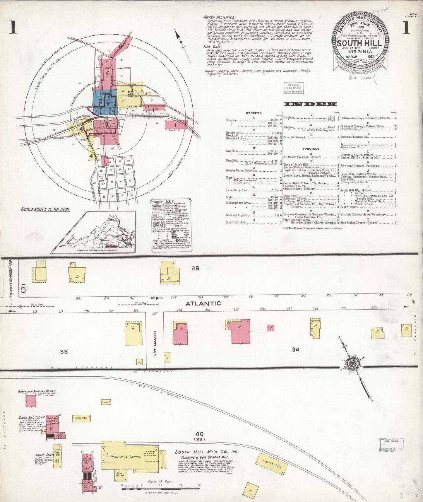Sanborn Fire Insurance Map from South Hill, Mecklenburg County, Virginia. (1923) – Historic Sanborn Fire Insurance Map Print