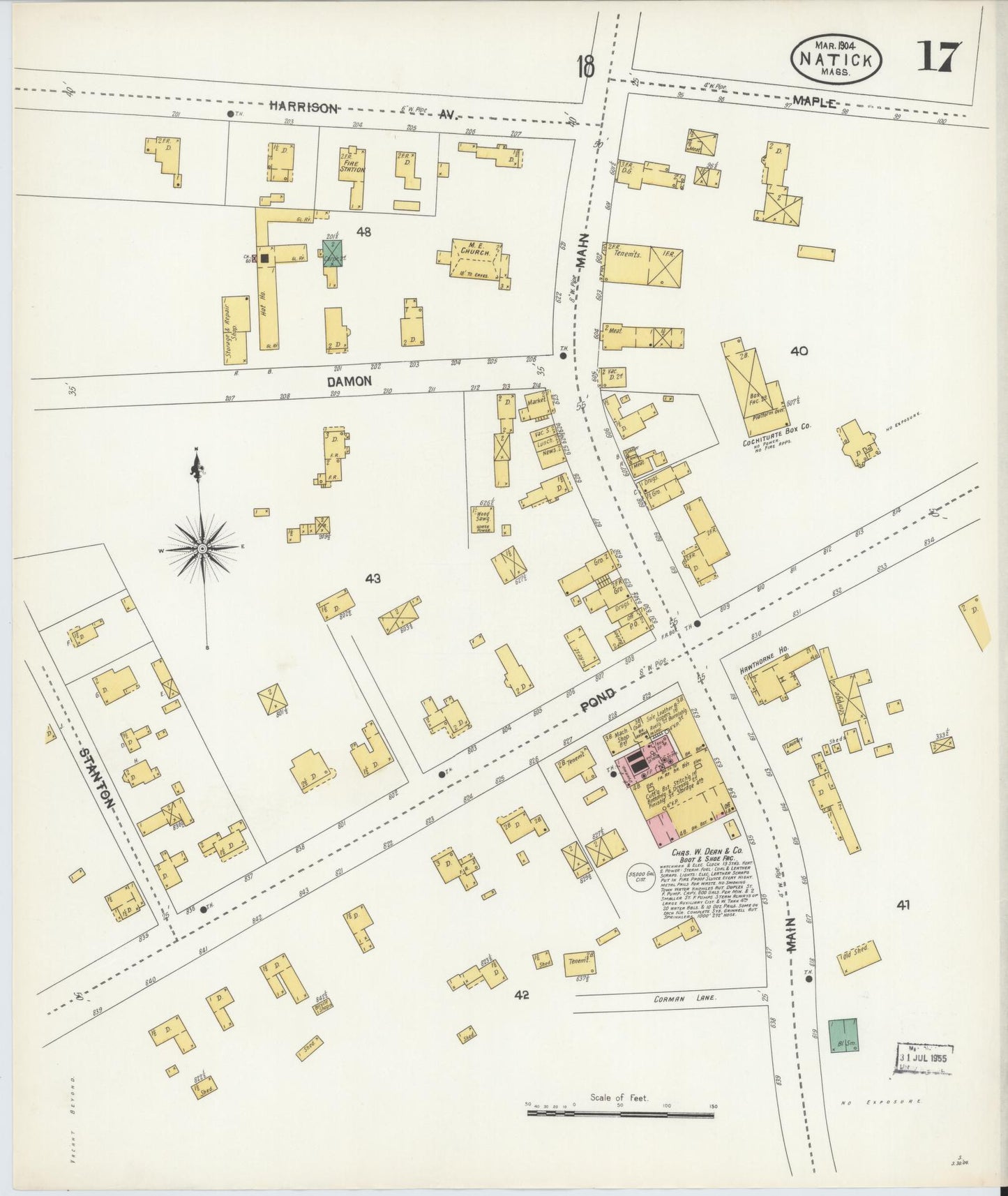 Sanborn Fire Insurance Map from Natick, Middlesex County, Massachusetts (1904), Sheet #0017 - Complete Map Set gallery image, historic Sanborn map, vintage wall art, Massachusetts Massachusetts