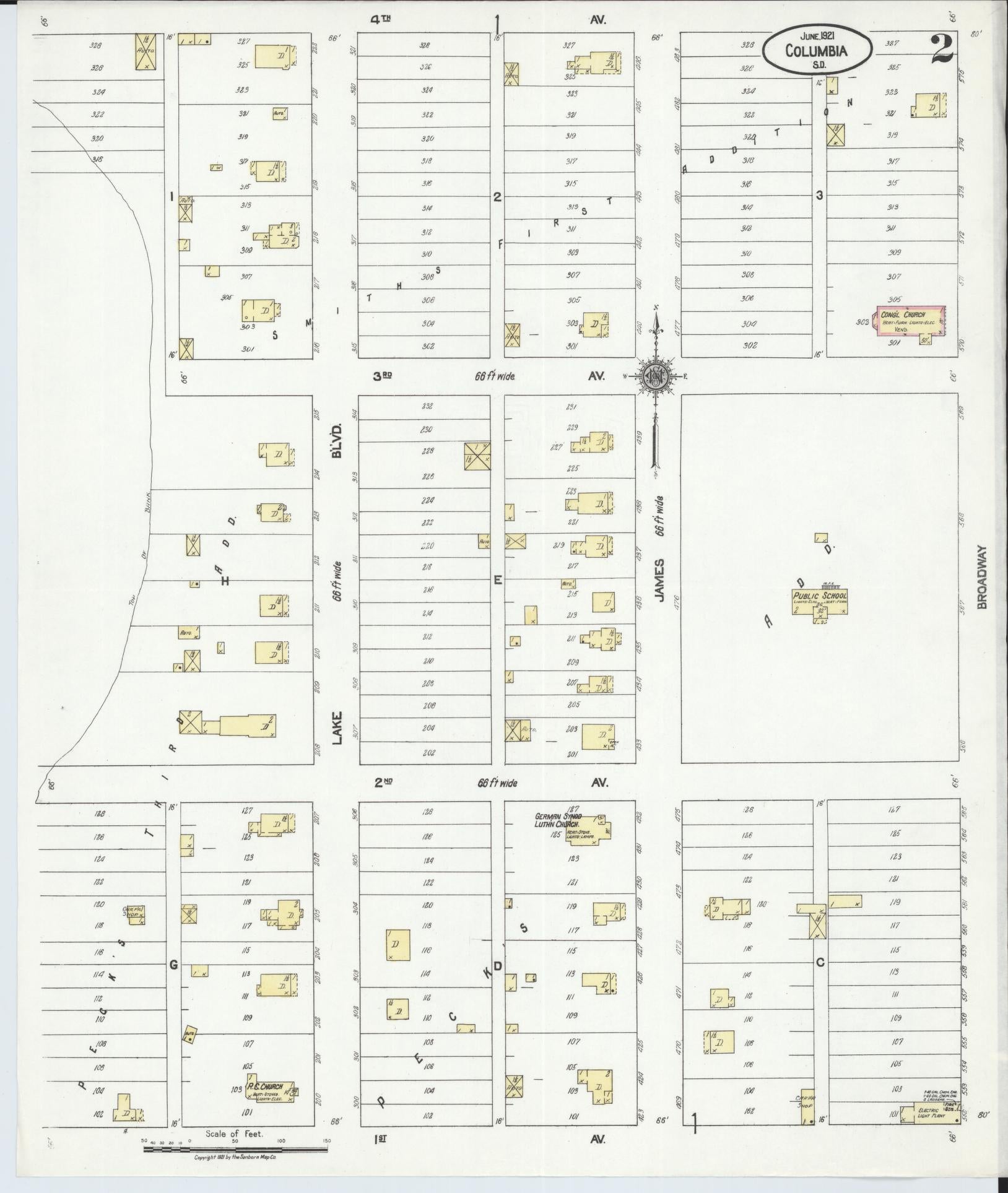 Sanborn Fire Insurance Map from Columbia, Brown County, South Dakota (1921), Sheet #0002 - Historic Sanborn Fire Insurance Map Print, vintage old map wall art, antique decor, genealogy gift, South Dakota South Dakota map