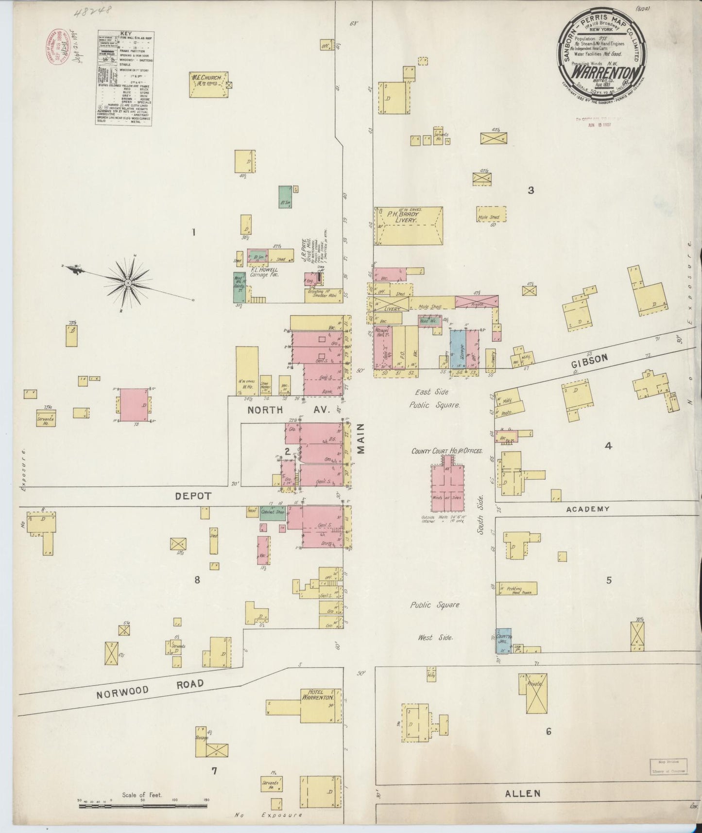 Sanborn Fire Insurance Map from Warrenton, Warren County, Georgia (1895), Sheet #0001 - Historic Sanborn Fire Insurance Map Print, vintage old map wall art, antique decor, genealogy gift, Georgia Georgia map