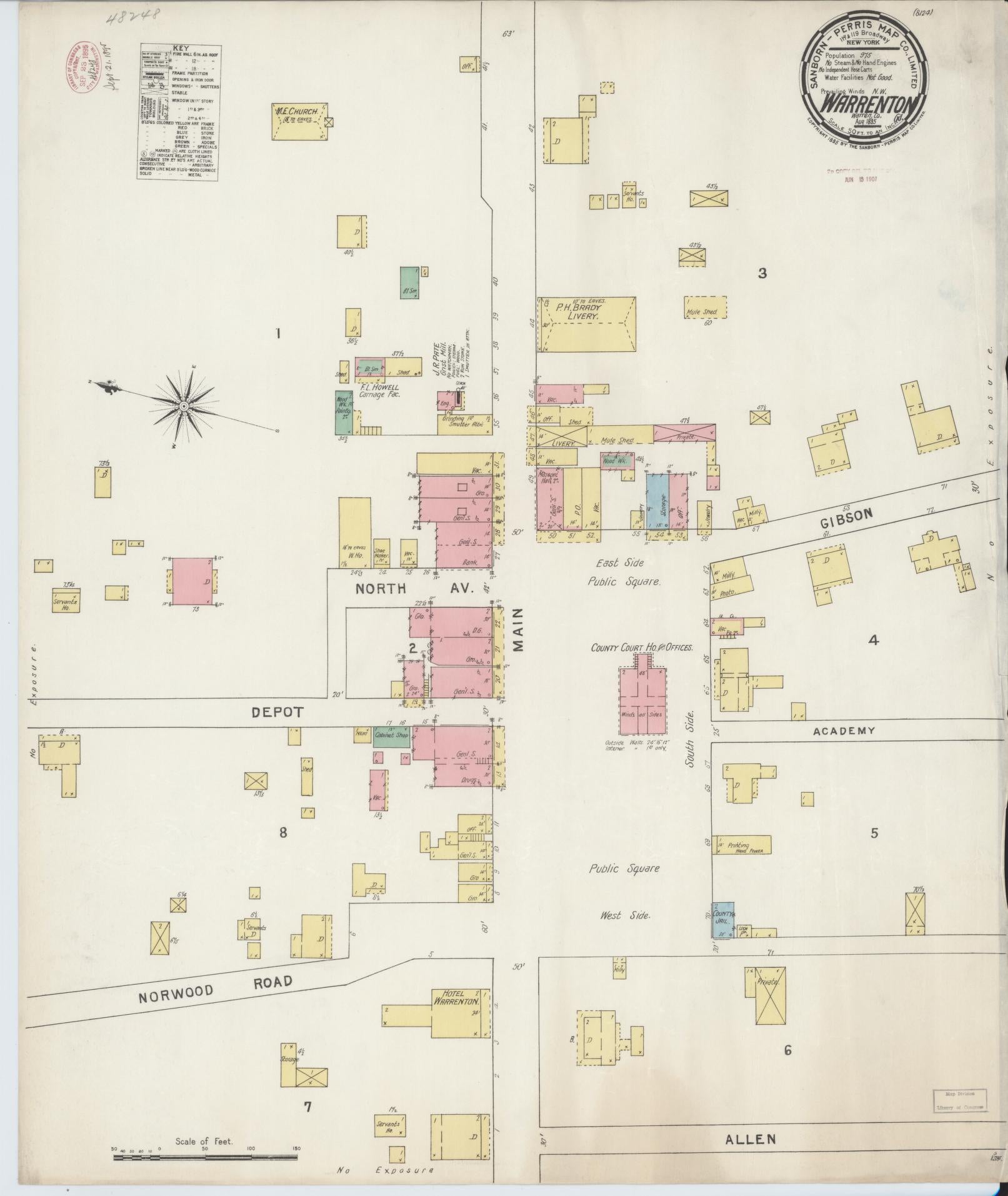 Sanborn Fire Insurance Map from Warrenton, Warren County, Georgia (1895), Sheet #0001 - Historic Sanborn Fire Insurance Map Print, vintage old map wall art, antique decor, genealogy gift, Georgia Georgia map