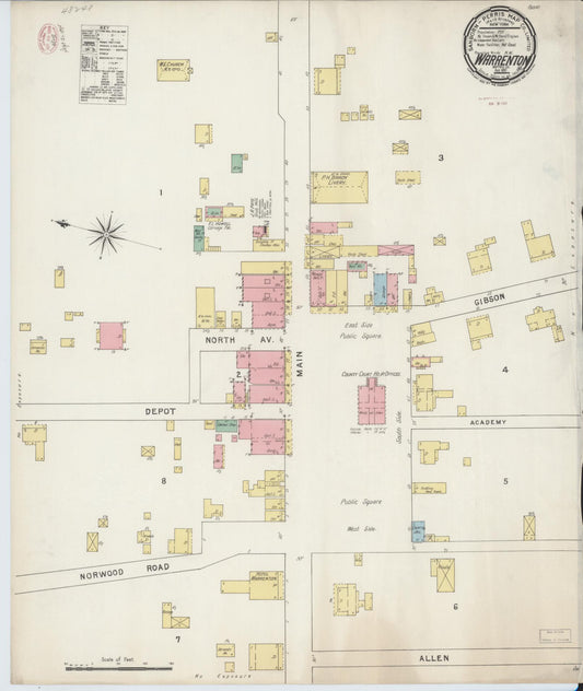 Sanborn Fire Insurance Map from Warrenton, Warren County, Georgia (1895), Sheet #0001 - Historic Sanborn Fire Insurance Map Print, vintage old map wall art, antique decor, genealogy gift, Georgia Georgia map