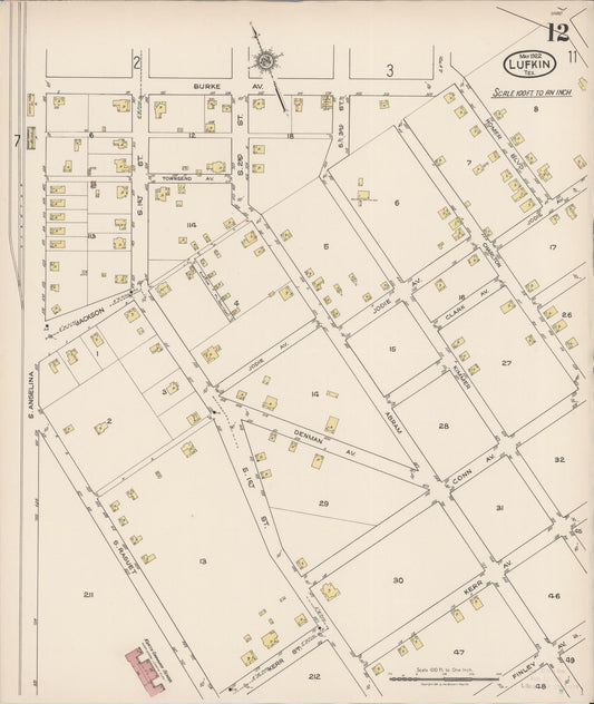Sanborn Fire Insurance Map from Lufkin, Angelina County, Texas (1922), Sheet #0012 - Historic Sanborn Fire Insurance Map Print, vintage old map wall art, antique decor, genealogy gift, Texas Texas map