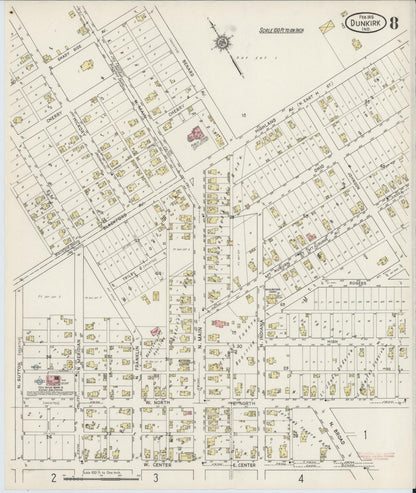 Sanborn Fire Insurance Map from Dunkirk, Jay And Blackford Counties, Indiana (1915), Sheet #0008 - Historic Sanborn Fire Insurance Map Print, vintage old map wall art, antique decor, genealogy gift, Indiana Indiana map