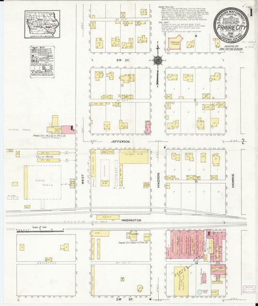 Sanborn Fire Insurance Map from Prairie City, Jasper County, Iowa (1916), Sheet #0001 - Historic Sanborn Fire Insurance Map Print, vintage old map wall art