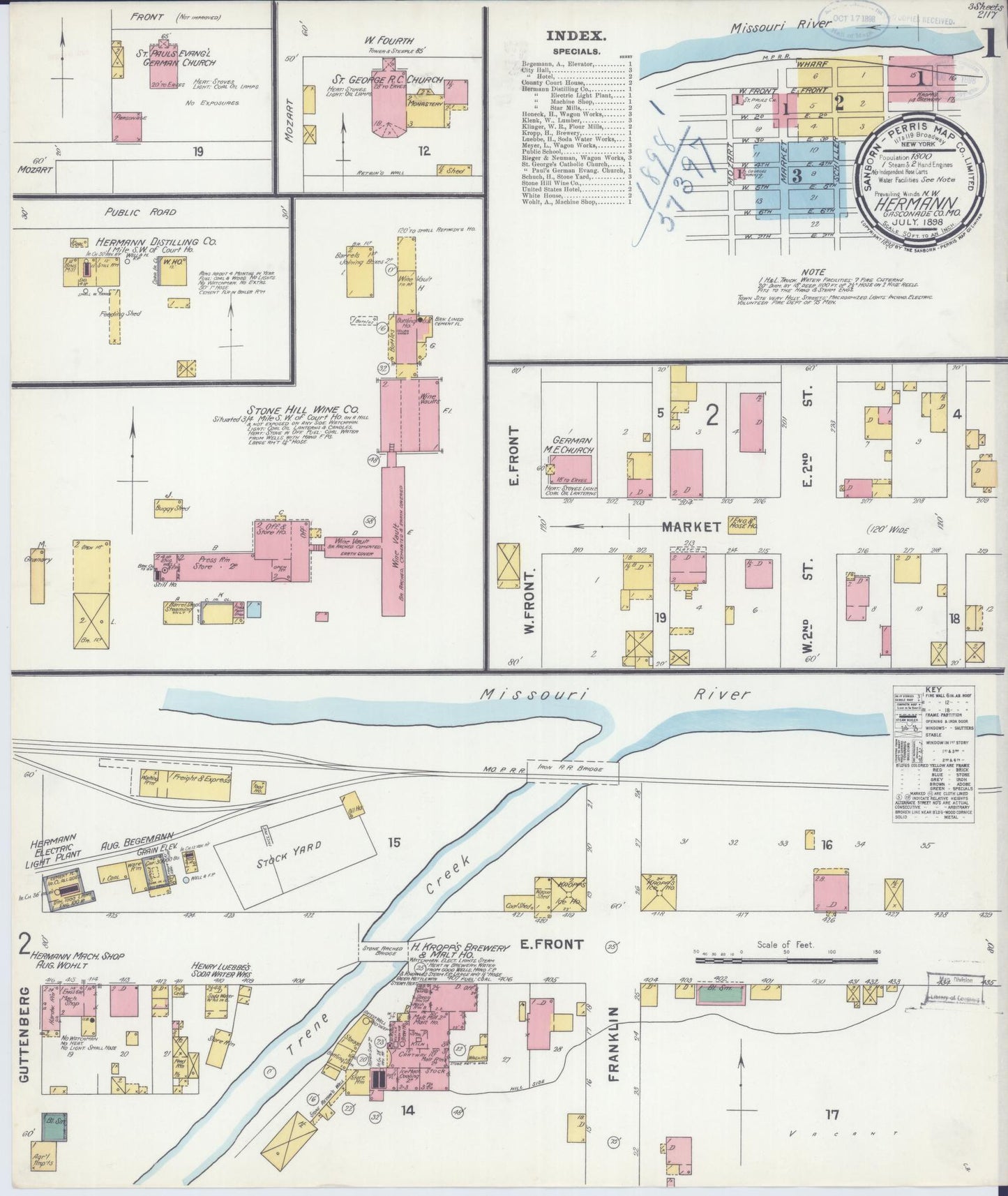 Sanborn Fire Insurance Map from Hermann, Gasconade County, Missouri (1898), Sheet #0001 - Historic Sanborn Fire Insurance Map Print, vintage old map wall art, antique decor, genealogy gift, Missouri Missouri map