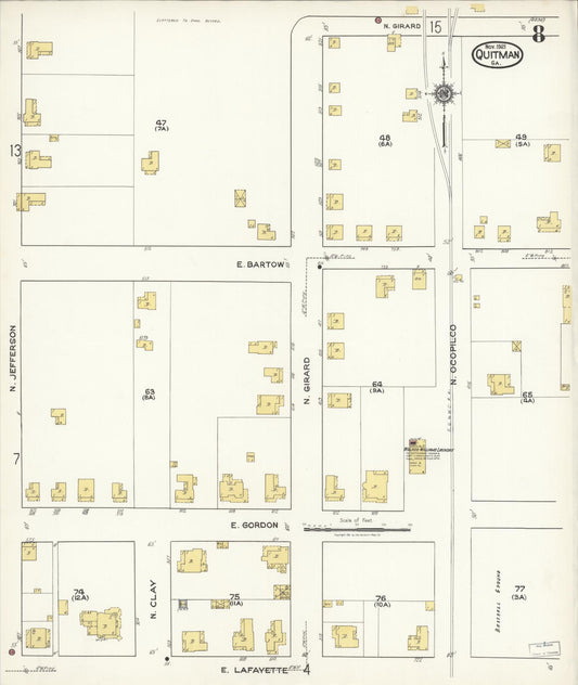 Sanborn Fire Insurance Map from Quitman, Brooks County, Georgia (1921), Sheet #0008 - Historic Sanborn Fire Insurance Map Print, vintage old map wall art, antique decor, genealogy gift, Georgia Georgia map