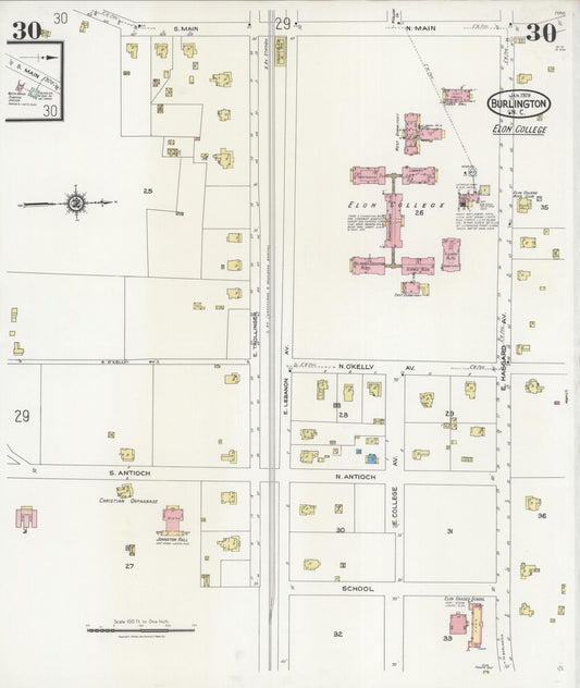 Sanborn Fire Insurance Map from Burlington, Alamance County, North Carolina (1929), Sheet #0030 - Historic Sanborn Fire Insurance Map Print, vintage old map wall art, antique decor, genealogy gift, North Carolina North Carolina map