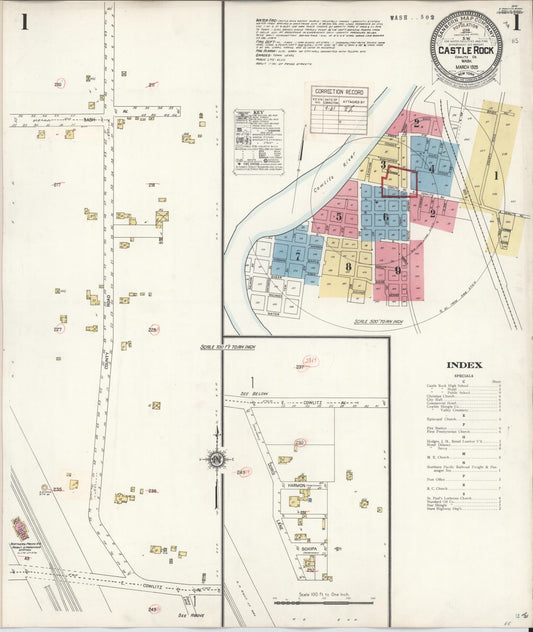 Sanborn Fire Insurance Map from Castle Rock, Cowlitz County, Washington (1931), Sheet #0001 - Complete Map Set gallery image, historic Sanborn map, vintage wall art, Washington Washington