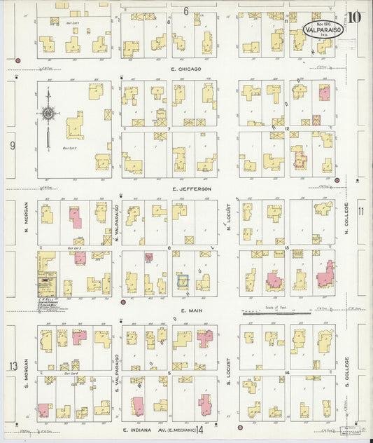 Sanborn Fire Insurance Map from Valparaiso, Porter County, Indiana (1910), Sheet #0010 - Historic Sanborn Fire Insurance Map Print, vintage old map wall art, antique decor, genealogy gift, Indiana Indiana map
