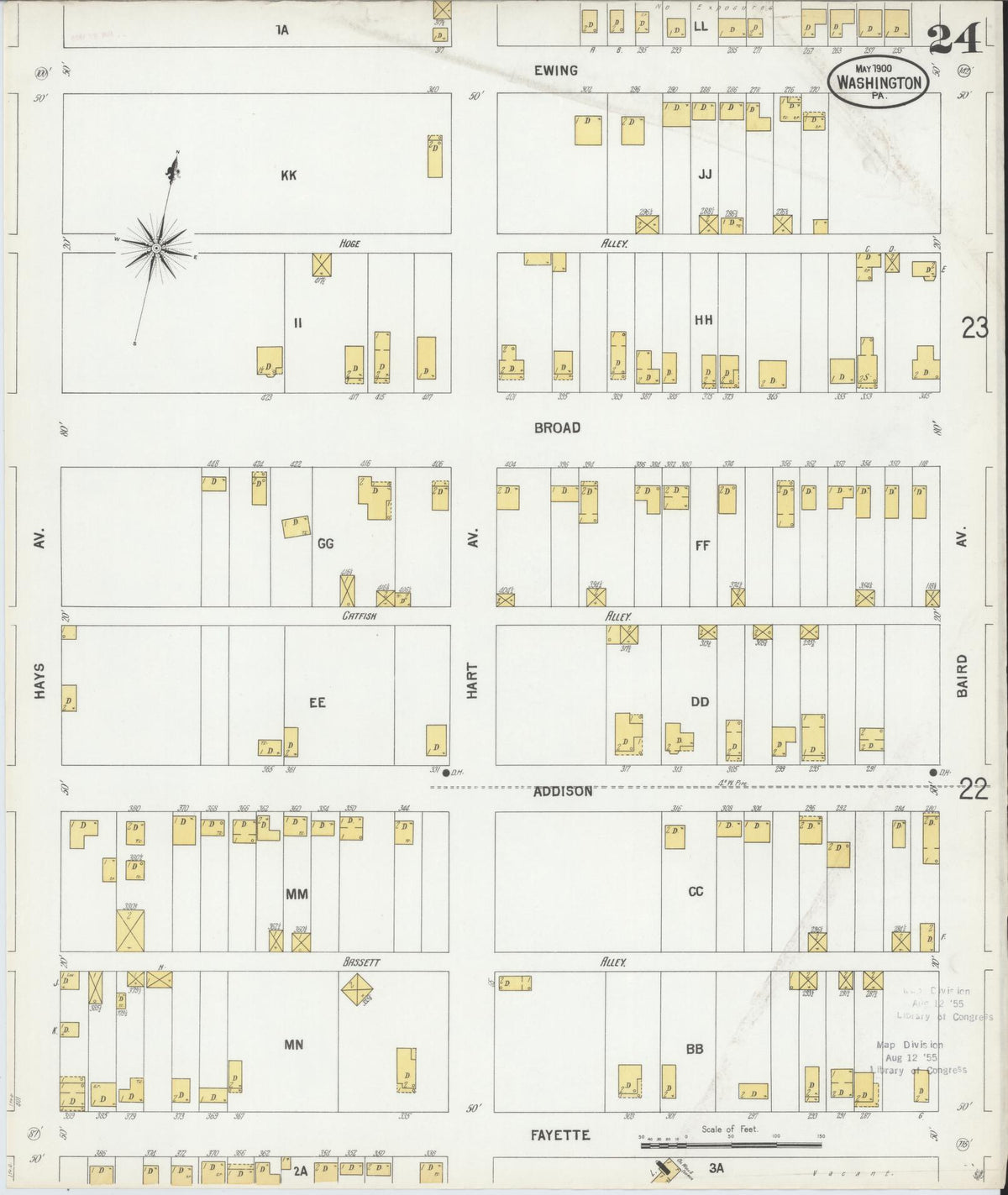 Sanborn Fire Insurance Map from Washington, Washington County, Pennsylvania (1900), Sheet #0024 - Historic Sanborn Fire Insurance Map Print, vintage old map wall art, antique decor, genealogy gift, Pennsylvania Pennsylvania map