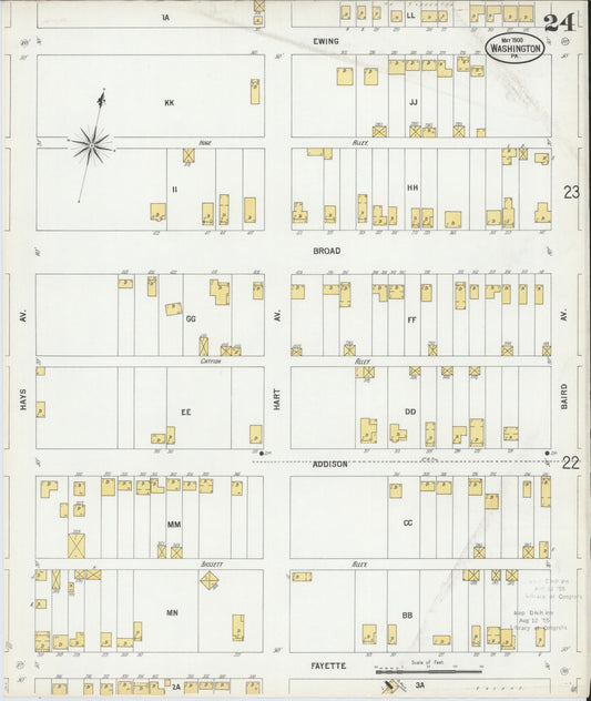 Sanborn Fire Insurance Map from Washington, Washington County, Pennsylvania (1900), Sheet #0024 - Historic Sanborn Fire Insurance Map Print, vintage old map wall art, antique decor, genealogy gift, Pennsylvania Pennsylvania map