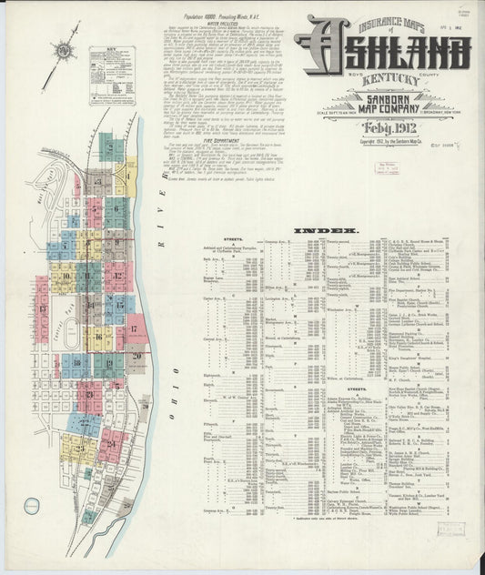 Sanborn Fire Insurance Map from Ashland, Boyd County, Kentucky (1912), Sheet #0001 - Complete Map Set gallery image, historic Sanborn map, vintage wall art, Kentucky Kentucky