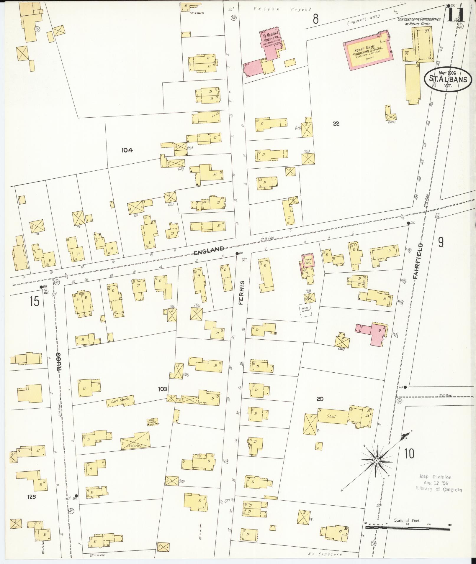 Sanborn Fire Insurance Map from Saint Albans, Franklin County, Vermont (1906), Sheet #0011 - Complete Map Set gallery image, historic Sanborn map, vintage wall art, Vermont Vermont
