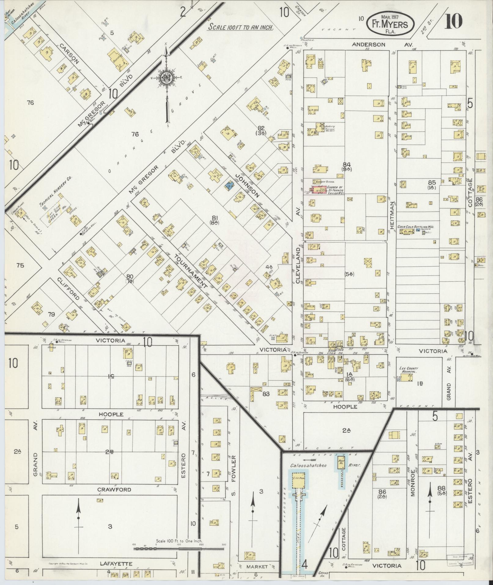 Sanborn Fire Insurance Map from Fort Myers, Lee County, Florida (1917), Sheet #0010 - Complete Map Set gallery image, historic Sanborn map, vintage wall art, Florida Florida