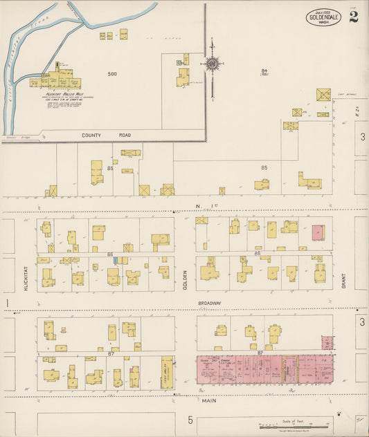 Sanborn Fire Insurance Map from Goldendale, Klickitat County, Washington (1922), Sheet #0002 - Historic Sanborn Fire Insurance Map Print, vintage old map wall art, antique decor, genealogy gift, Washington Washington map