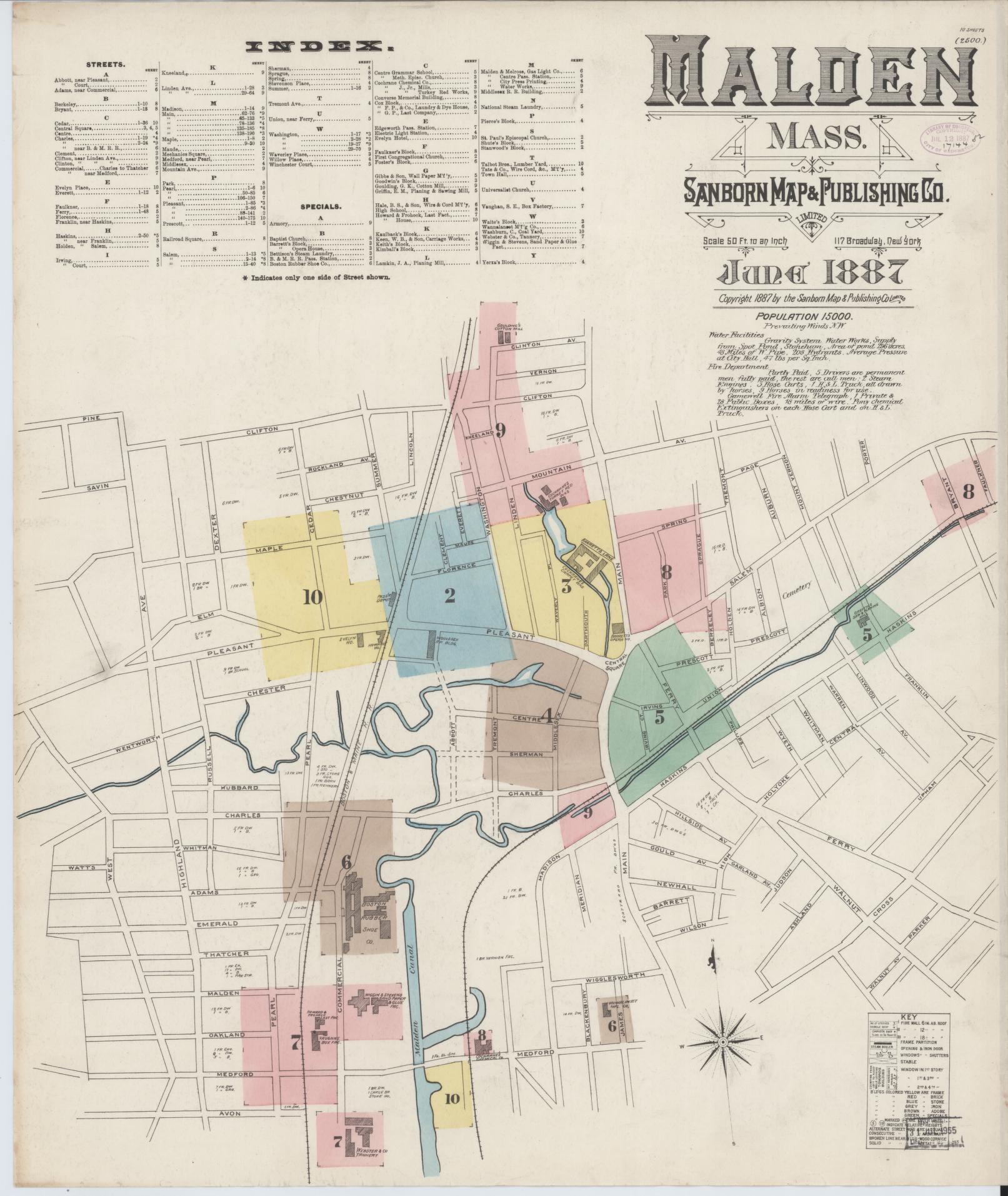 Sanborn Fire Insurance Map from Malden, Middlesex County, Massachusetts (1887), Sheet #0001 - Historic Sanborn Fire Insurance Map Print, vintage old map wall art, antique decor, genealogy gift, Massachusetts Massachusetts map