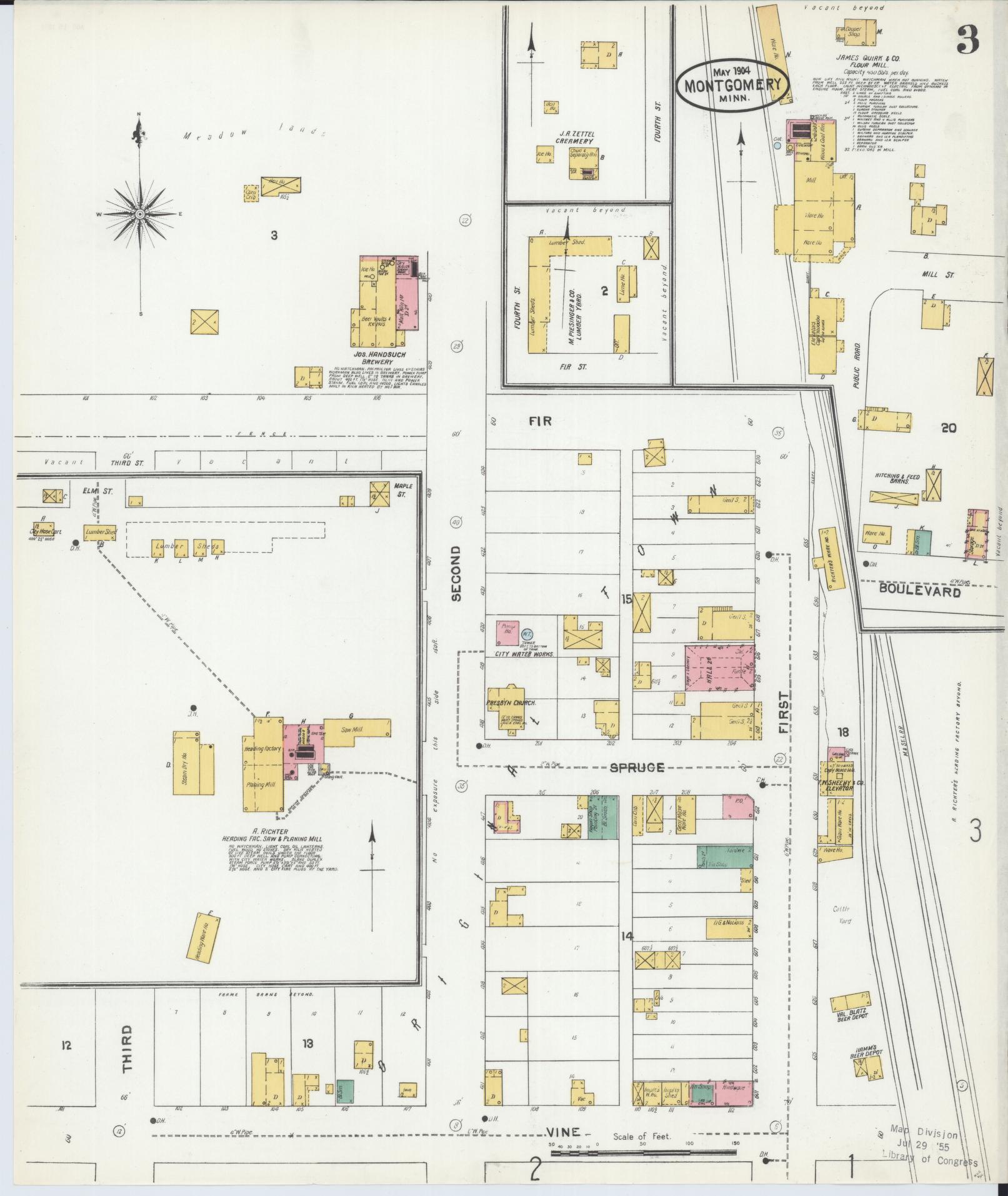 Sanborn Fire Insurance Map from Montgomery, Le Sueur  County, Minnesota (1904), Sheet #0003 - Complete Map Set gallery image, historic Sanborn map, vintage wall art, Minnesota Minnesota