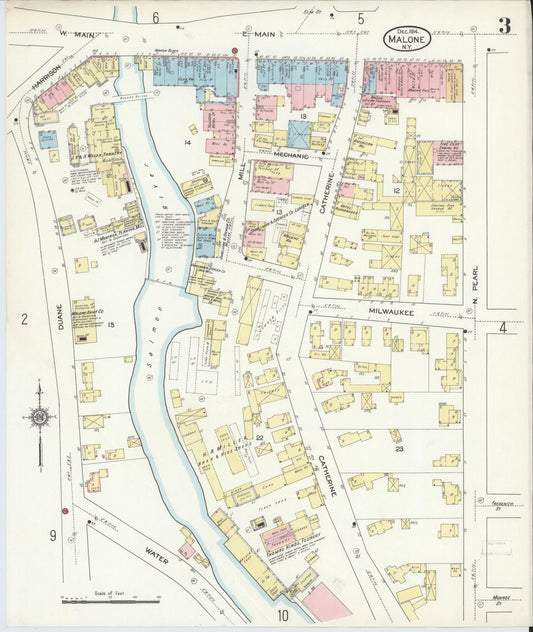 Sanborn Fire Insurance Map from Malone, Franklin County, New York (1914), Sheet #0003 - Historic Sanborn Fire Insurance Map Print, vintage old map wall art, antique decor, genealogy gift, New York New York map