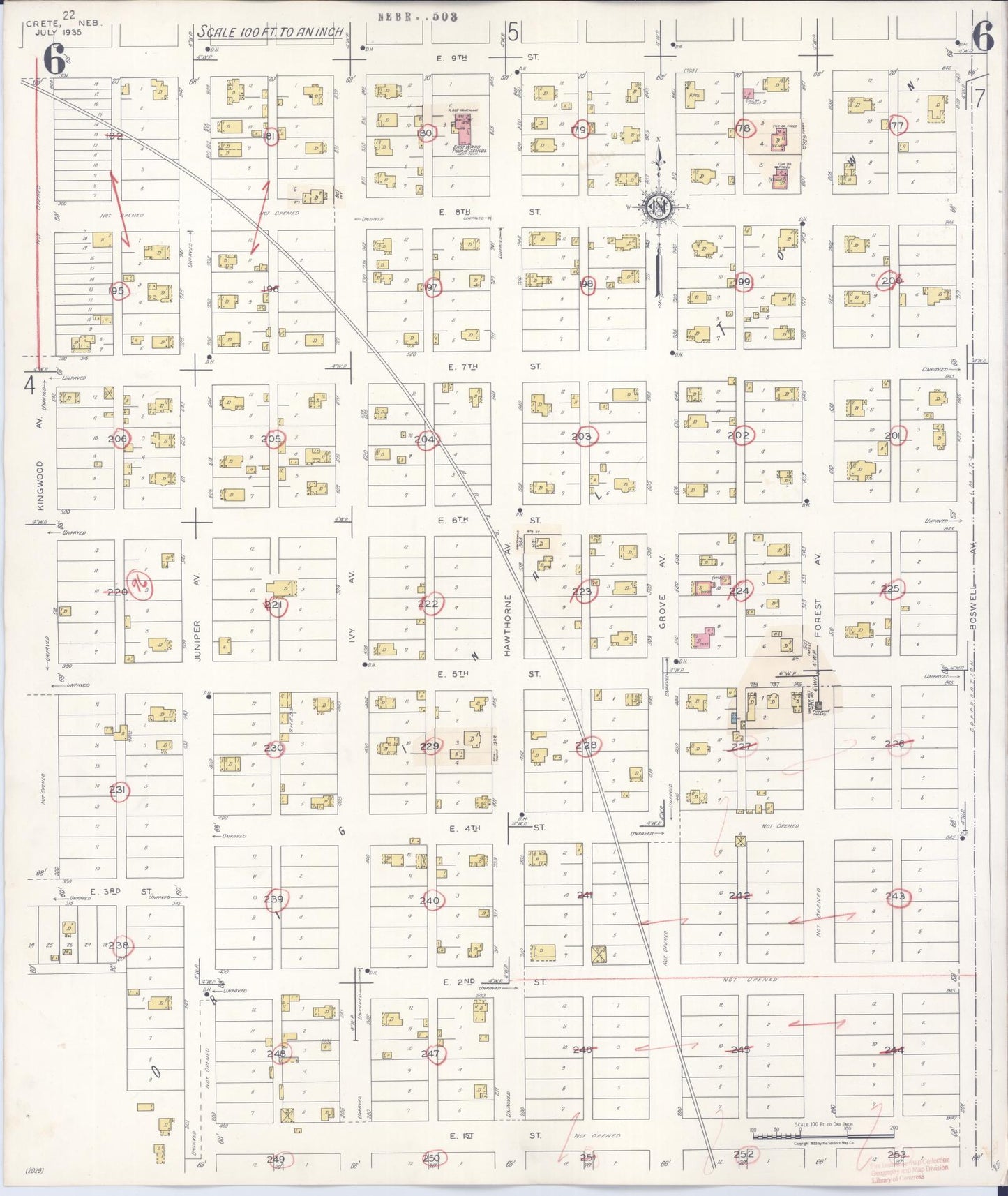 Sanborn Fire Insurance Map from Crete, Saline County, Nebraska (1942), Sheet #0006 - Complete Map Set gallery image, historic Sanborn map, vintage wall art, Nebraska Nebraska