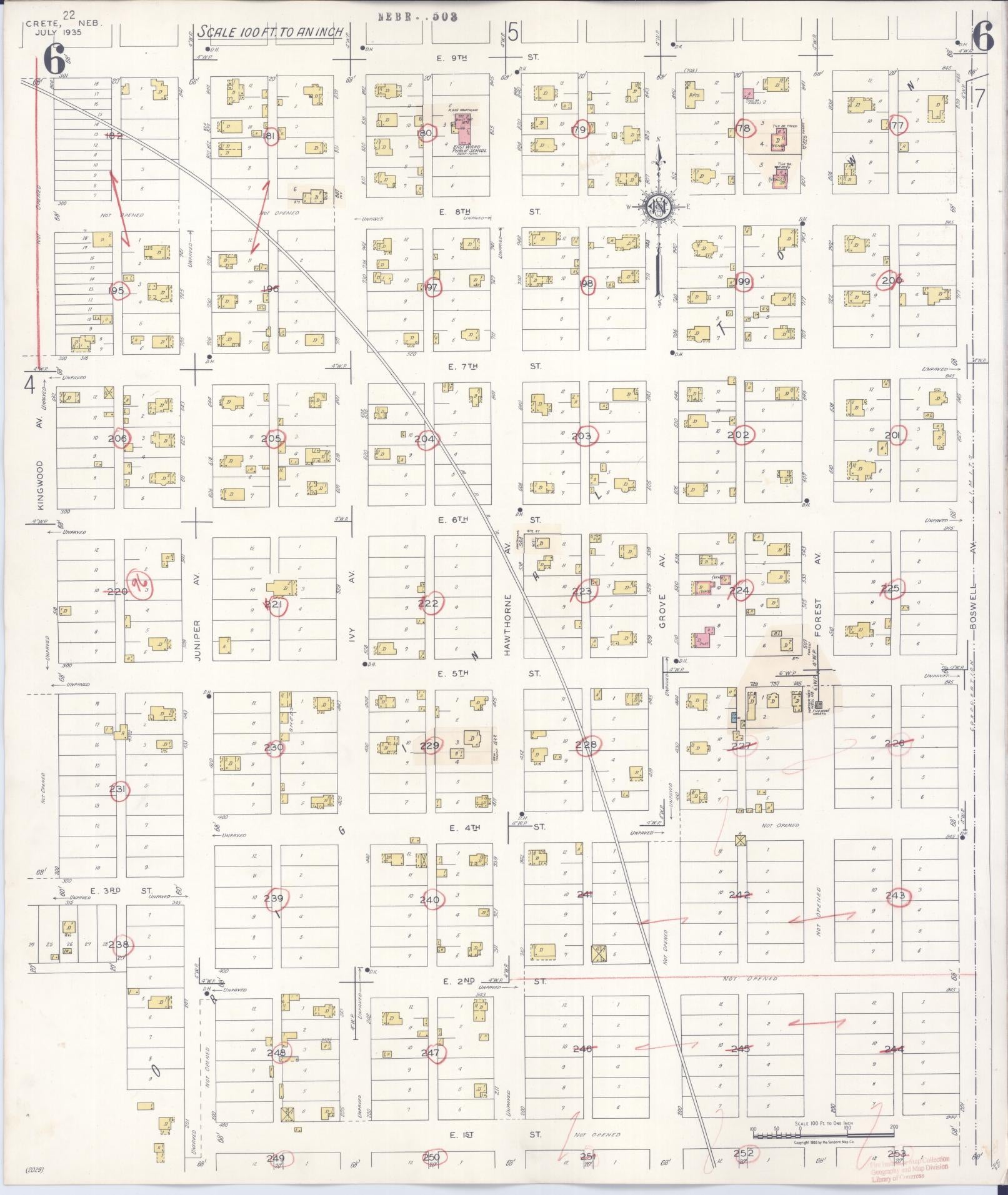 Sanborn Fire Insurance Map from Crete, Saline County, Nebraska (1942), Sheet #0006 - Complete Map Set gallery image, historic Sanborn map, vintage wall art, Nebraska Nebraska