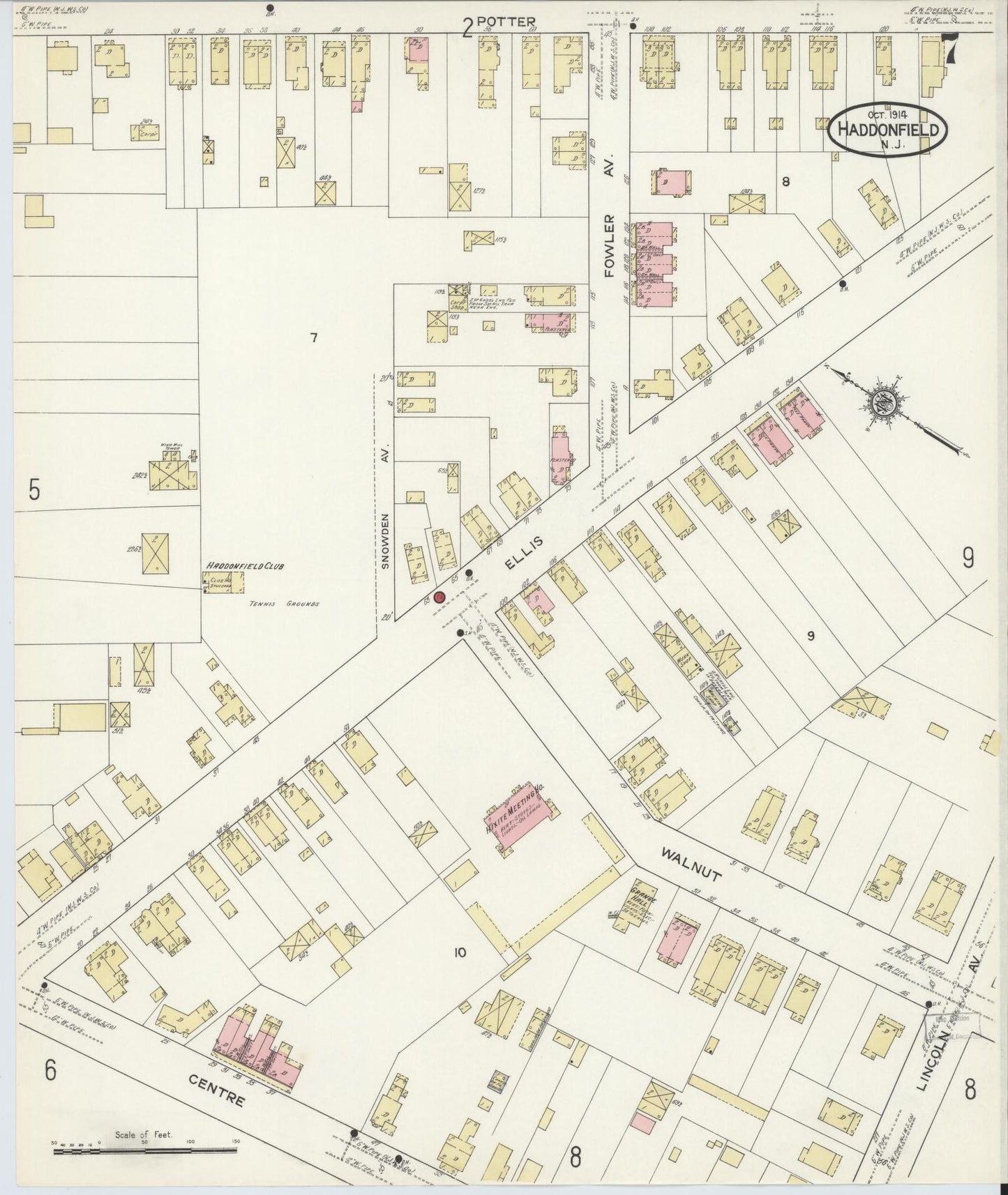 Sanborn Fire Insurance Map from Haddonfield, Camden County, New Jersey (1914), Sheet #0007 - Complete Map Set gallery image, historic Sanborn map, vintage wall art, New Jersey New Jersey