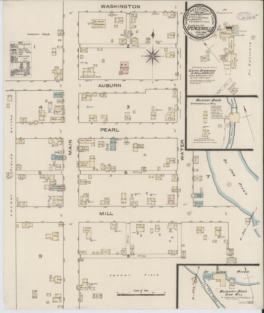 Sanborn Fire Insurance Map from Spencerville, De Kalb County, Indiana (1886), Sheet #0001 - Historic Sanborn Fire Insurance Map Print, vintage old map wall art, antique decor, genealogy gift, Indiana Indiana map