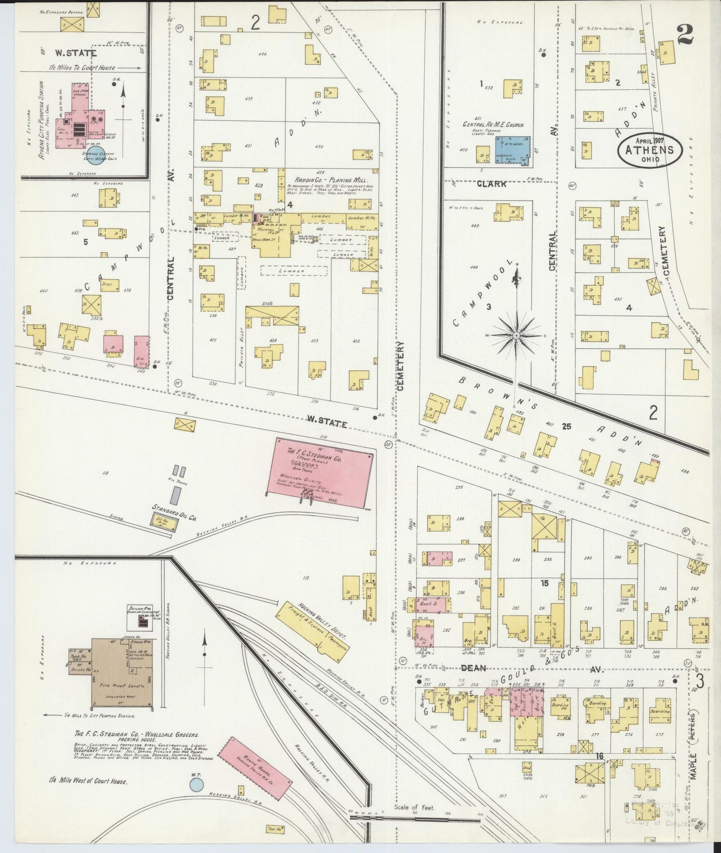 Sanborn Fire Insurance Map from Athens, Athens County, Ohio (1907), Sheet #0002 - Complete Map Set gallery image, historic Sanborn map, vintage wall art, Ohio Ohio