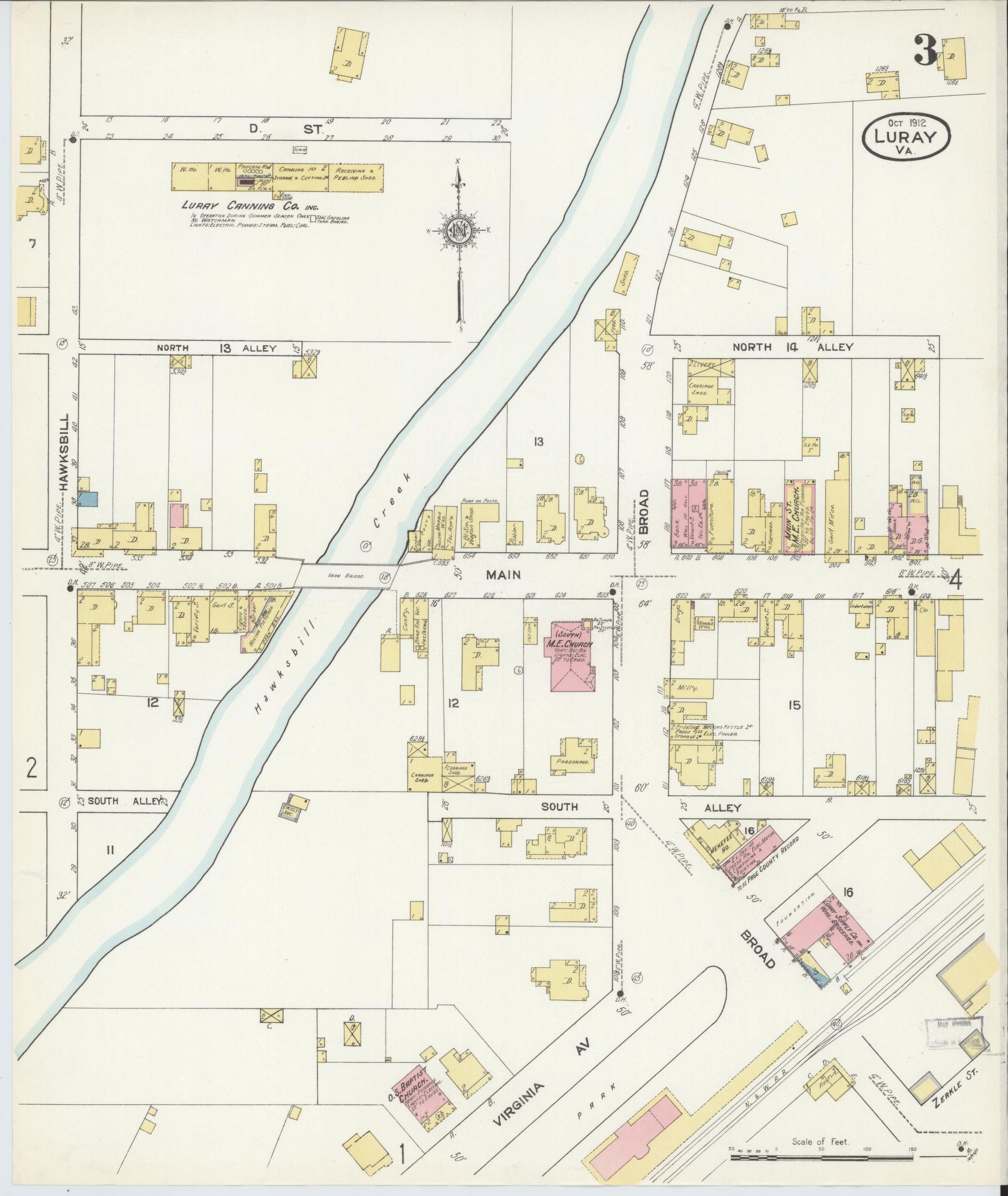 Sanborn Fire Insurance Map from Luray, Page County, Virginia (1912), Sheet #0003 - Complete Map Set gallery image, historic Sanborn map, vintage wall art, Virginia Virginia