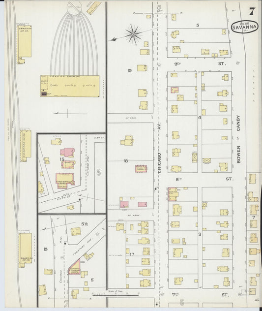 Sanborn Fire Insurance Map from Savanna, Carroll County, Illinois (1892), Sheet #0007 - Historic Sanborn Fire Insurance Map Print, vintage old map wall art, antique decor, genealogy gift, Illinois Illinois map