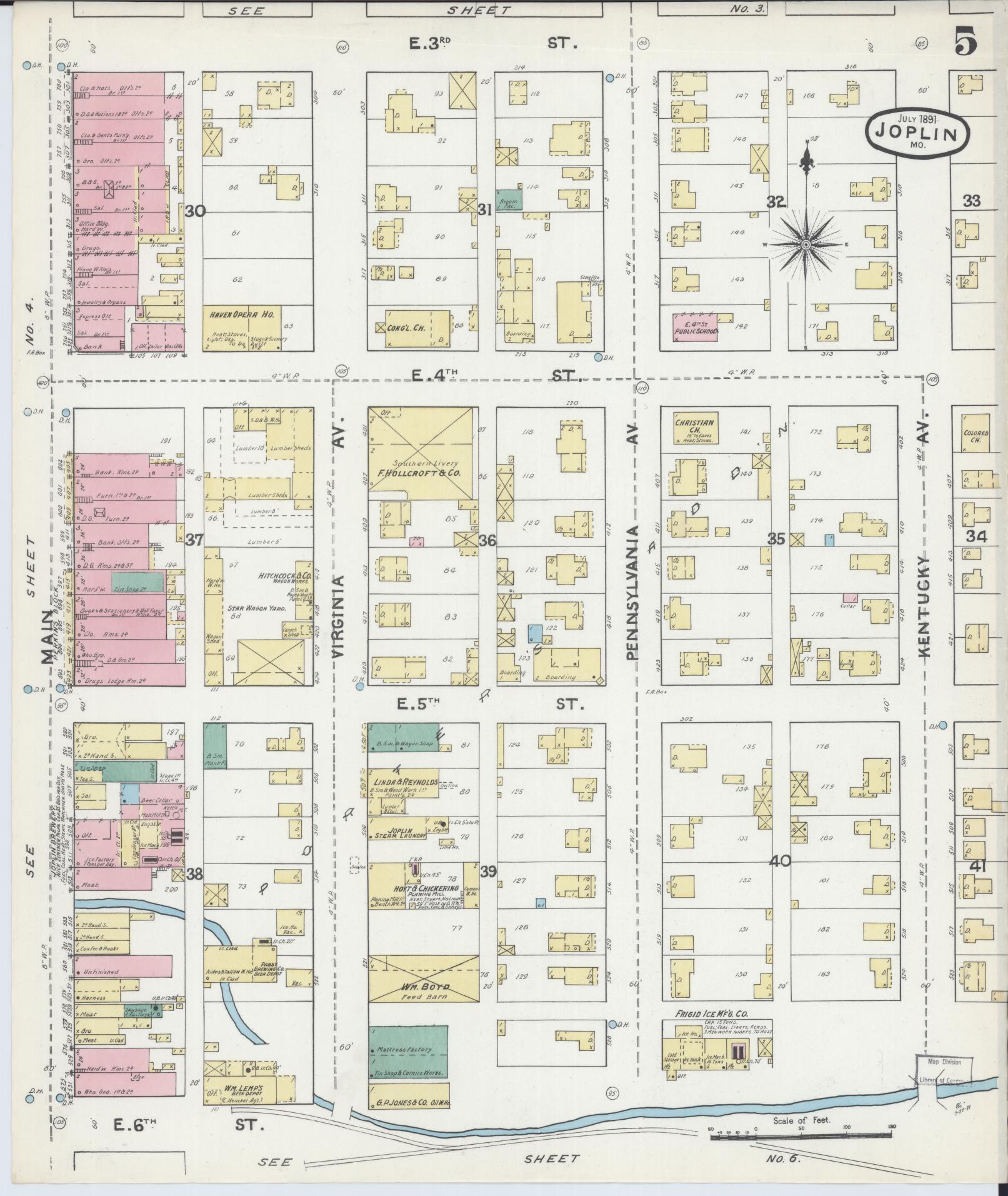 Sanborn Fire Insurance Map from Joplin, Jasper County, Missouri (1891), Sheet #0005 - Historic Sanborn Fire Insurance Map Print, vintage old map wall art, antique decor, genealogy gift, Missouri Missouri map