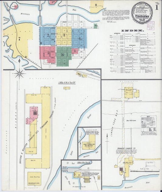 Sanborn Fire Insurance Map from Tomahawk, Lincoln County, Wisconsin (1901), Sheet #0001 - Historic Sanborn Fire Insurance Map Print, vintage old map wall art, antique decor, genealogy gift, Wisconsin Wisconsin map